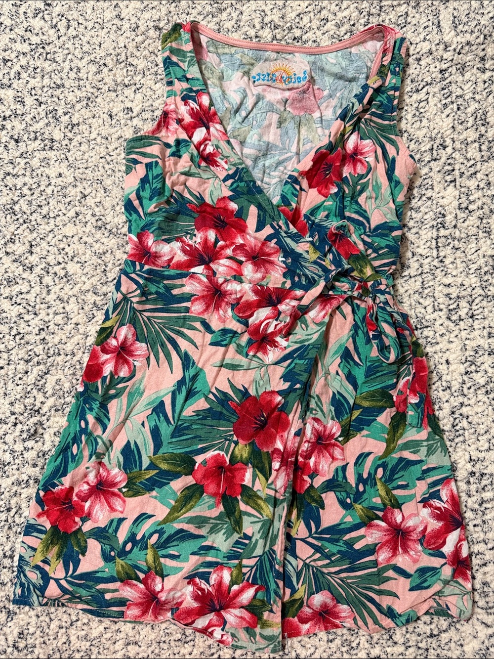 Tropical Wrap Asymmetrical Dress - Pink/Green